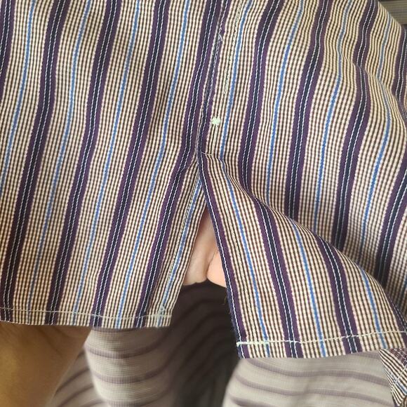 Ermenegildo Zegna  Blue Purple Brown Striped Cotton Sheen XXL Men's Dress Shirt - Picture 8 of 15